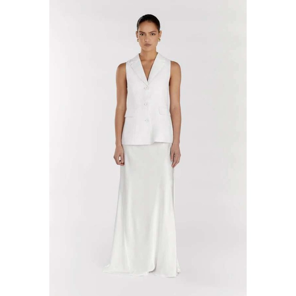 DISSH Kristin White Linen Longline Vest Sleeveless Blazer US 6 AU 10 NWT